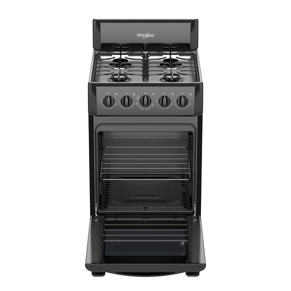 LWW1002B Whirlpool 20" 2.6 Cu ft Gas Range in Black, assembled dimensions 25.9"depth , 38.1" in height, and 20" in width