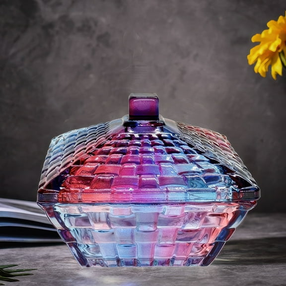LWXPAIYY Purple Red Multicolor Glass Candy Dish with Lid,Small Vintage Candy Jar with Lid,Cute Covered Decorative Candy Dishes Bowl with Lids for Office Desk Table