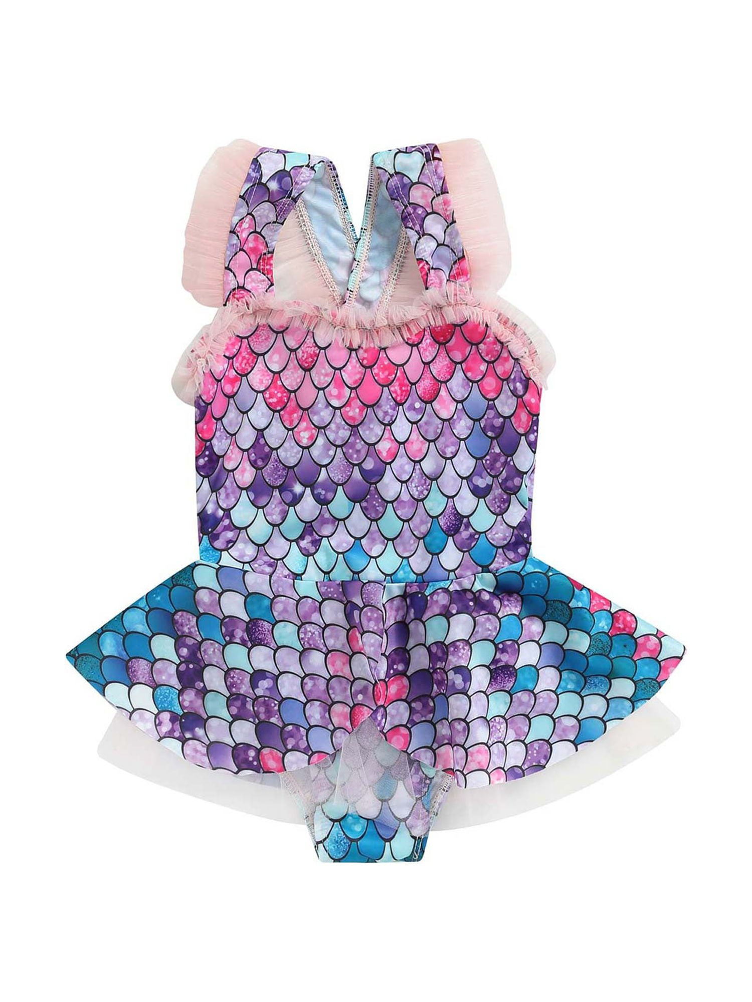 LWXQWDS Little Girls Mermaid Swimsuit Lace Trim Fish Scale Bikinis