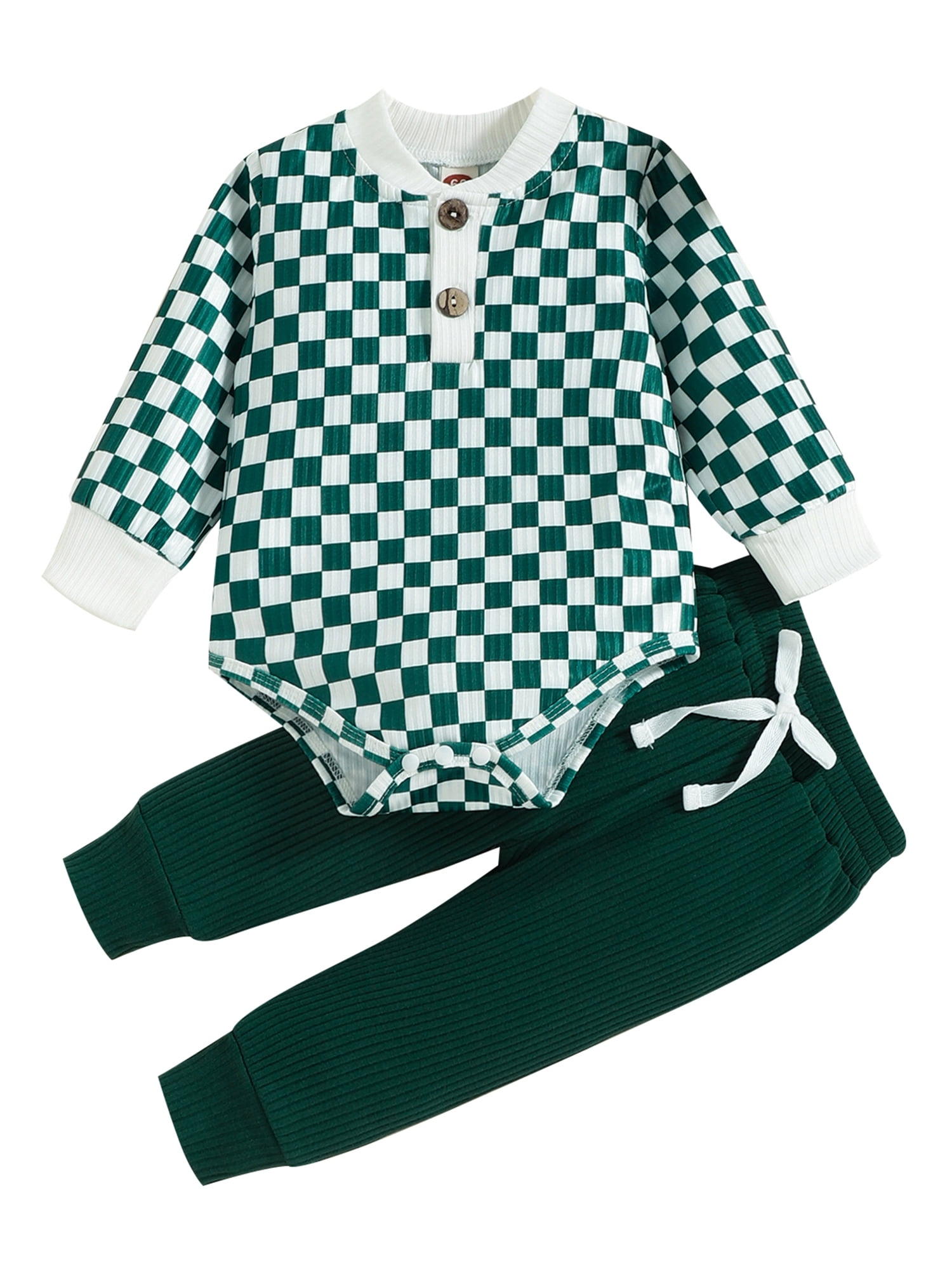 LWXQWDS Newborn Baby Boy Girl Ribbed Knitted Clothes Plaids Long Sleeve