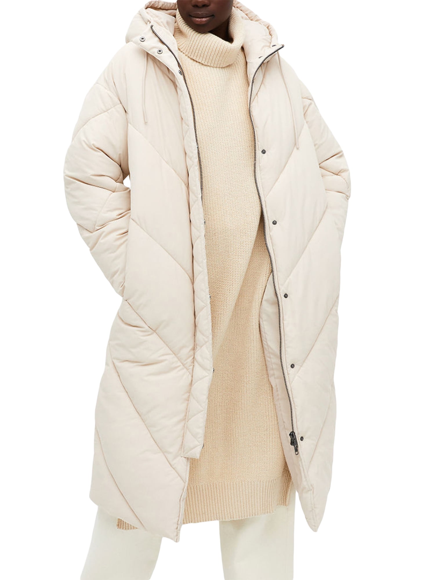 LWXQWDS Women s Heavyweight Quilted Knee Length Puffer Jacket Long Winter Padded Down Coat Walmart