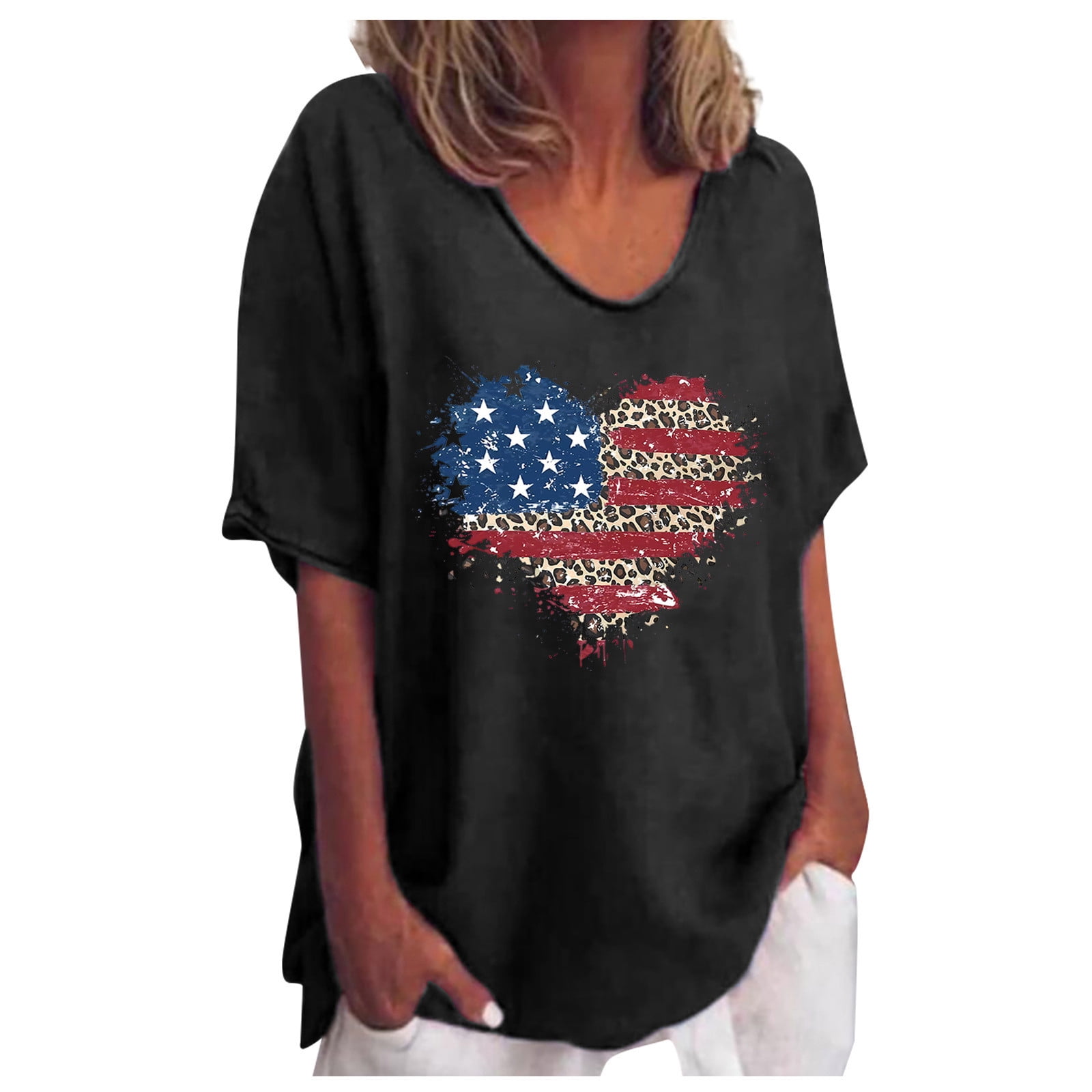 LWZWM 90s Shirts Women Independence Day T-Shirt Crewneck Short