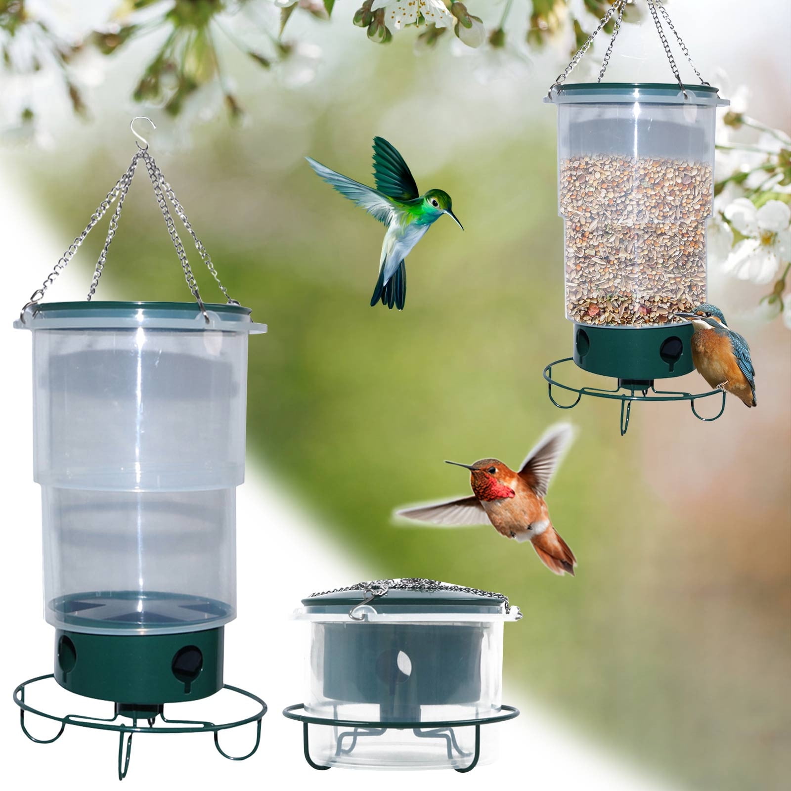 LWZWM Bird Feeders, Hanging Green Bird Feeder, Bird Feeders for Outdoor, Plastic Windchime