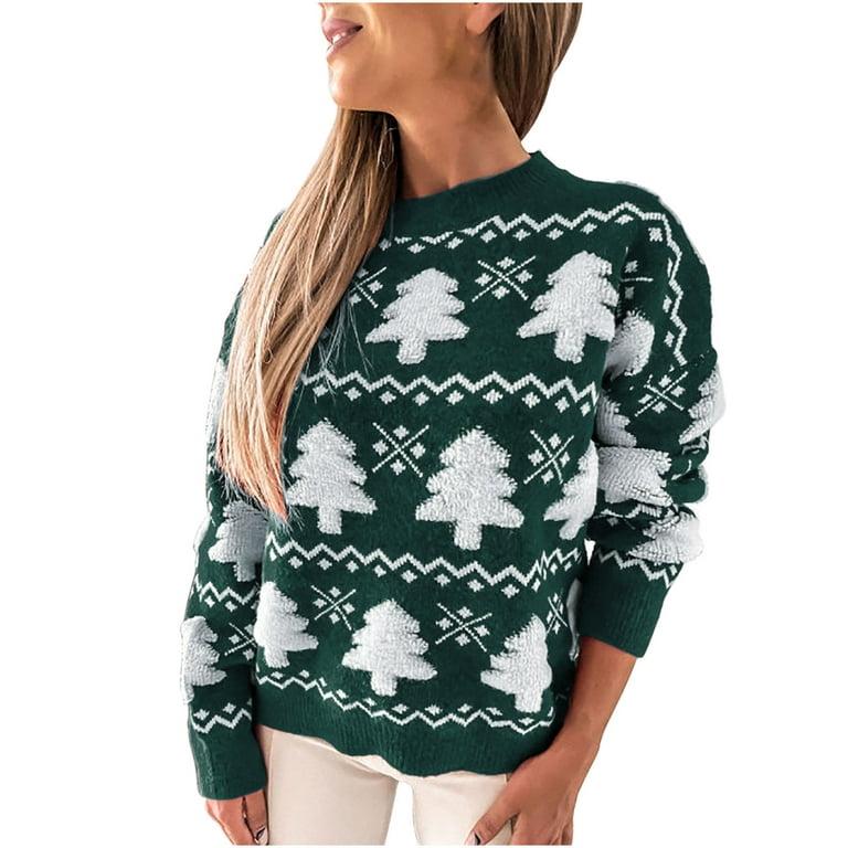 LWZWM Christmas Vacation Ugly Christmas Sweater Women Graphic Sweatshirt  Boho Sweater High Neck Slim Fit Long Sleeve Christmas Knit Dress Green S