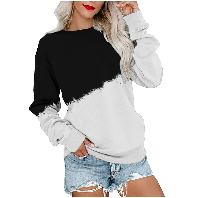 LWZWM Deals of the Day Clearance Women's Fashion Print Loose T-Shirt Long  Sleeve Blouse Round Neck Casual Tops Sweatshirt Hoodies White XL 