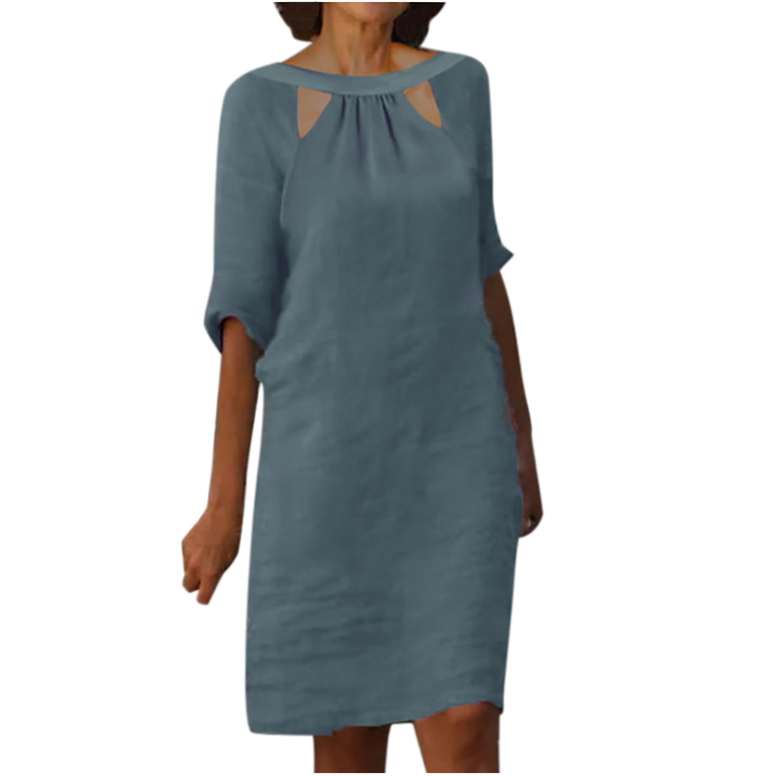 LWZWM Flattering Dresses to Hide Tummy Sleeveless Crew Neck Hollow