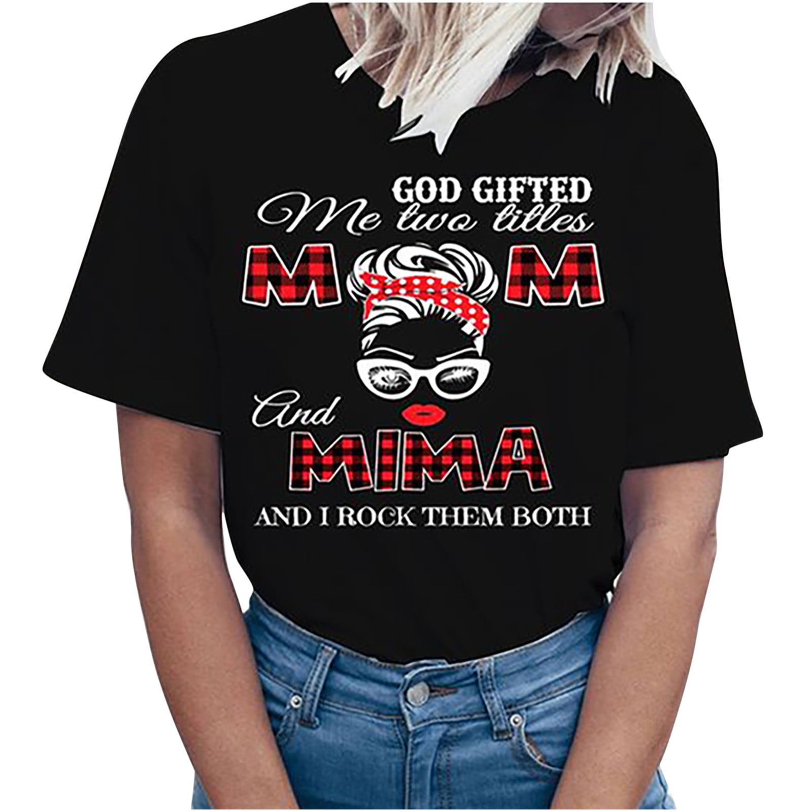 LWZWM God Giffed Me Two Titles Mom and Mima and I Rock Them Both T