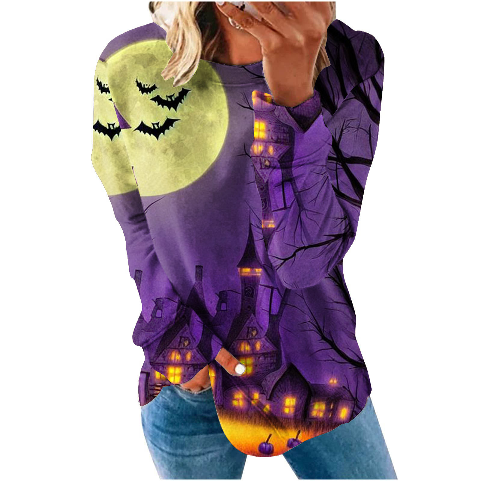 LWZWM Halloween Sweatshirts Women Bat Graphic Sweatshirt Funny