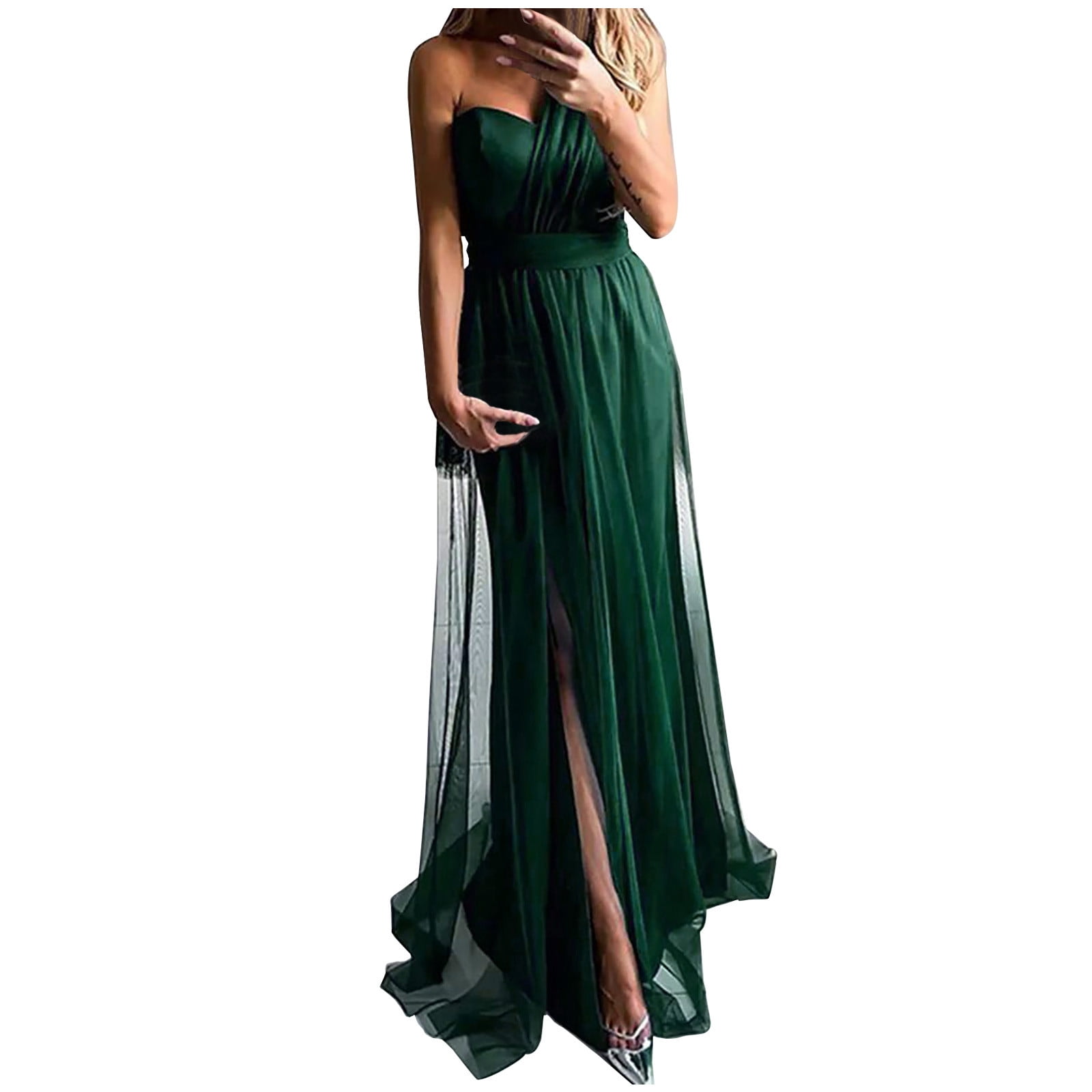 LWZWM Modest Dresses for Women Fitted Dress Sleeveless Round Neck One  Shoulder Long Travel Dress Mom Birthday Gifts Green M 
