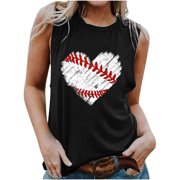 LWZWM Mom Shirts for Women Heart Graphic Shirts Mama Tee Casual Letter Print Tops Sleeveless Round Neck Black M