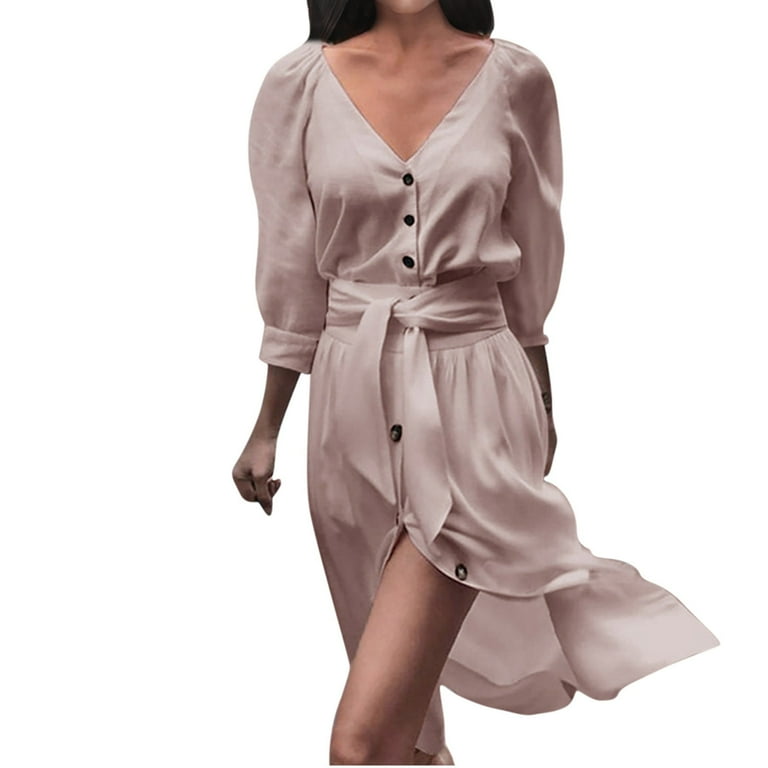LWZWM Plus Size Dress for Women Bride Dress V Neck Solid Color