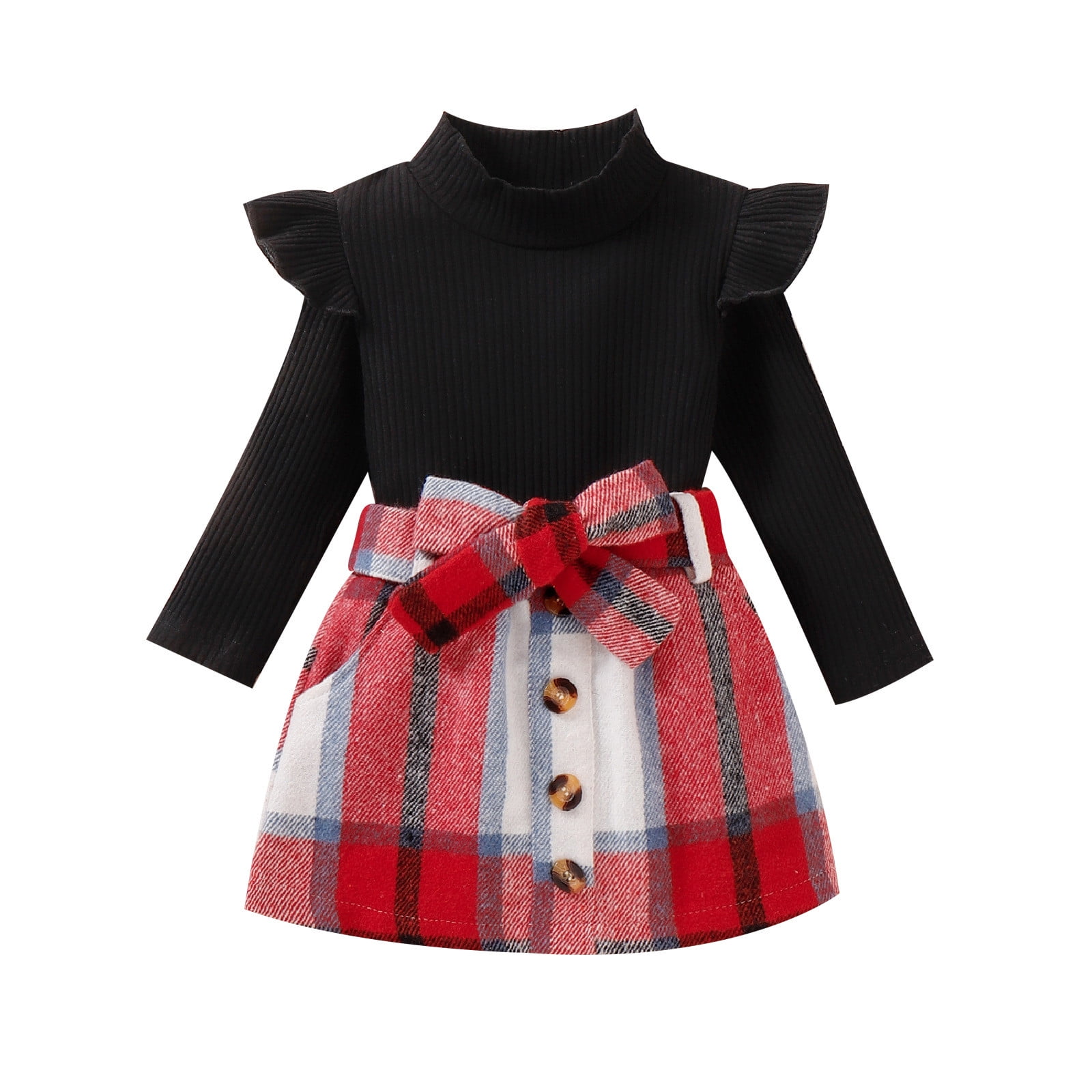 LWZWM Toddler Baby Girl Fall Winter Clothes Kids Cowgirl Western Outfits  Baby Girls Fall Winter Round Neck Blouses Skirt Baby Fashion Two Piece Set  Black 18-24 Months 