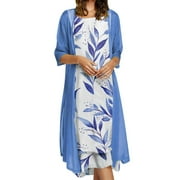 LWZWM Womens Dresss Summer Beach A Line Sundresses Sleeveless Crewneck Floral Coat Two Piece Set Summer Dress 2023 Beach My Orders Blue M