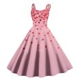 thumbnail image 1 of LWavelet 2026 Valentine's Casual Brunch Spaghetti Strap Dress, Heart Print Flowy Flared Sundress Valentine's Wear Pink M, 1 of 4