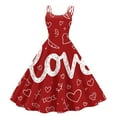 thumbnail image 1 of LWavelet 2026 Valentine's Cute Core Spaghetti Strap Dress, Heart Print Brunch Outfit Flared Swing Sundress Deep Red L, 1 of 4