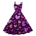 thumbnail image 1 of LWavelet 2026 Valentine's Day Outfit Must-Have Dress, Spaghetti Strap Heart Print Flared Swing Skirt Sundress Light Purple L, 1 of 4