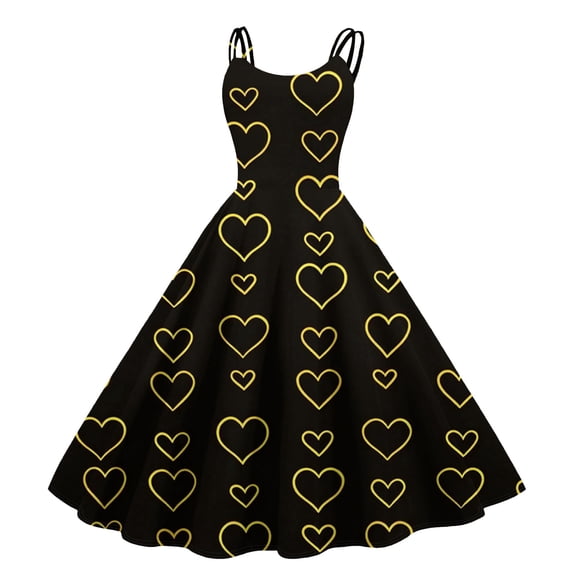 LWavelet 2026 Valentine's Fitted Heart Floral Dress, Women's Rose Blossom Sleeveless A Line Flowy Casual Sundresses Black L