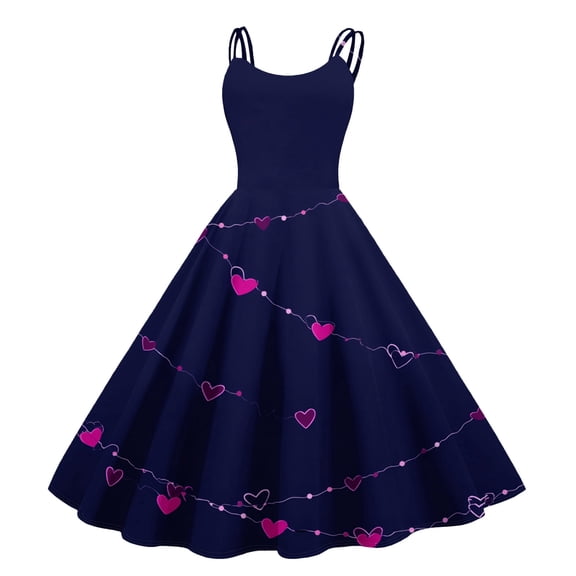 LWavelet 2026 Valentine's Fitted Heart Floral Dress, Women's Rose Blossom Sleeveless A Line Flowy Casual Sundresses Dark Purple L