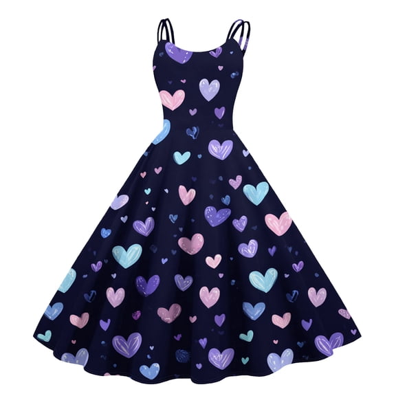LWavelet 2026 Valentine's Fitted Heart Floral Dress, Women's Rose Blossom Sleeveless A Line Flowy Casual Sundresses Purple L