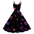 thumbnail image 1 of LWavelet 2026 Valentine's Girls' Brunch Spaghetti Strap Dress, Heart Print Fitted Waist Flared Swing Sundress Dark Purple M, 1 of 4