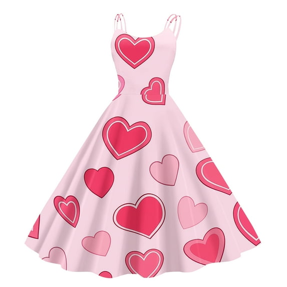 LWavelet 2026 Valentine's Half Sleeve Wrap Dress, Women's Love Heart Rose Print Flowy A Line Casual Sundresses Pink L