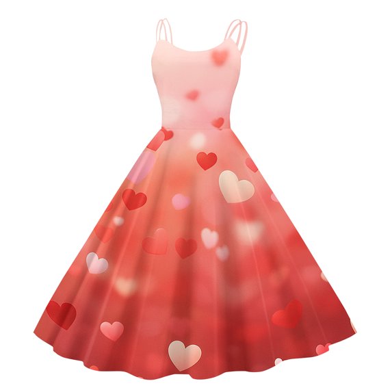 LWavelet 2026 Valentine's Heart Dress, Women's Love Rose Pattern Sleeveless Flowy A Line Sundresses Watermelon Red 2XL