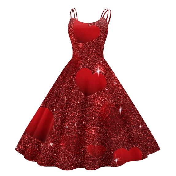 LWavelet 2026 Valentine's Heart Dress, Women's Love Rose Pattern Sleeveless Flowy A Line Sundresses Wine S