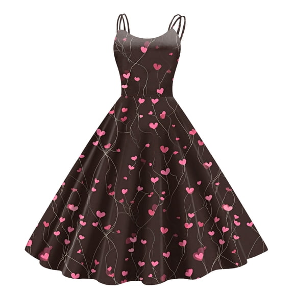 LWavelet 2026 Valentine's Off-the-shoulder Heart Polka Dot Dress, Women's Rose Accent Flowy A Line Sundresses Navy L