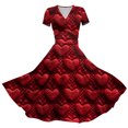 thumbnail image 1 of LWavelet 2026 Valentine's Romantic Crochet Heart Floral Dress Women, V-neck Short Sleeve Fitted Waist Flared Casual Sundresses Wine XL, 1 of 4