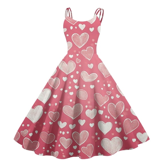 LWavelet 2026 Valentine's Romantic Heart Dress Women, Off-shoulder Print Wrap Flowy Sundresses Casual Trendy Pink L