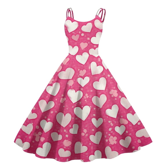 LWavelet 2026 Valentine's Romantic Heart Dress Women, Off-shoulder Print Wrap Flowy Sundresses Casual Trendy Red S