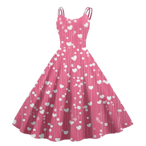 LWavelet 2026 Valentine's Romantic Heart Dress Women, Off-shoulder Print Wrap Flowy Sundresses Casual Trendy Vermilion M