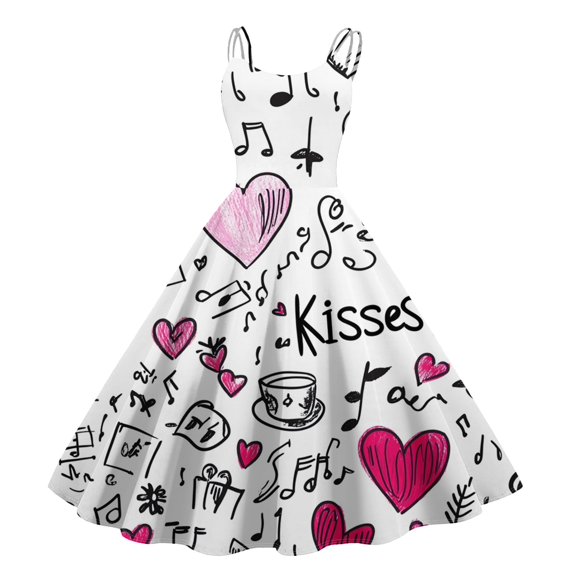 LWavelet 2026 Valentine's Romantic Wrap Maxi Dress, Women's Love Heart Rose Print Sleeveless Flowy Trendy Sundresses White XL