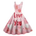 thumbnail image 1 of LWavelet 2026 Valentine's Ruffled Heart Dress, Women's Romantic Rose Pattern Sleeveless A Line Flowy Sundresses Pink L, 1 of 4