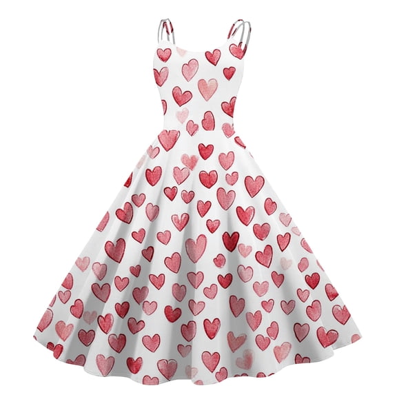 LWavelet 2026 Valentine's Ruffled Heart Dress, Women's Romantic Rose Pattern Sleeveless A Line Flowy Sundresses Vermilion L