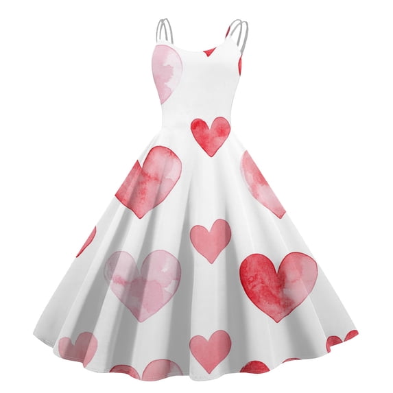 LWavelet 2026 Valentine's Ruffled Heart Dress, Women's Romantic Rose Pattern Sleeveless A Line Flowy Sundresses White 2XL