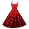 thumbnail image 1 of LWavelet 2026 Valentine's Satin Off-shoulder Dress, Women's Love Heart Rose Print Flowy A Line Trendy Sundresses Deep Red M, 1 of 4