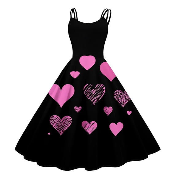 LWavelet 2026 Valentine's Short Sleeve Ruffled Dress, Women's Love Heart Rose Flowy A Line Casual Sundresses Pink 2XL