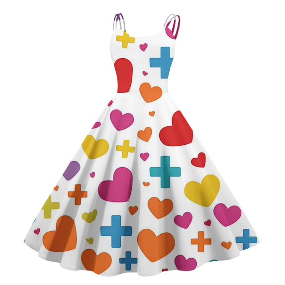 LWavelet 2026 Valentine's Short Sleeve Ruffled Dress, Women's Love Heart Rose Flowy A Line Casual Sundresses White XL