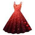 thumbnail image 1 of LWavelet 2026 Valentine's Trendy Cute Core Dress, Spaghetti Strap Heart Print Fitted Waist Flared Sundress Vermilion S, 1 of 4
