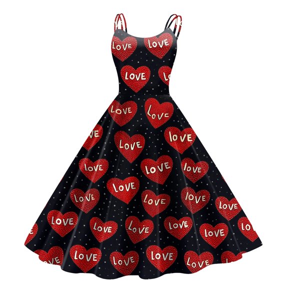 LWavelet 2026 Valentine's Wrap Maxi Heart Dress, Women's Romantic Rose Print Sleeveless Flowy A Line Casual Sundresses Watermelon Red M