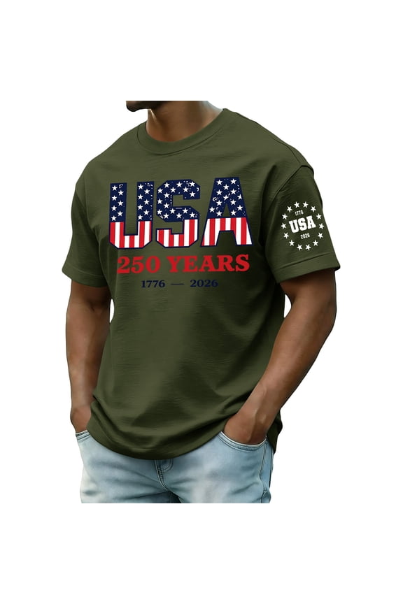 4th of July Men's T-Shirt American Flag Patriotic Tee Independence Day Short Sleeve Tee Top