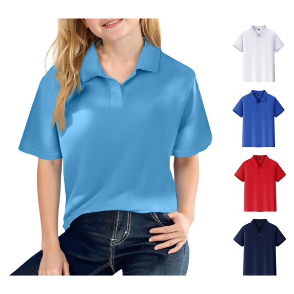 LWavelet Back to School Clothes for Girls, Polo Shirt Collared Short Sleeve for School Uniform, Kids Youth Summer Pique Golf Shirts Tops