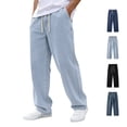 thumbnail image 1 of LWavelet Baggy Jeans for Men Straight Leg Drawstring Elastic Waist Denim Pants Relaxed Fit Casual Long Pants with Pockets, 1 of 7