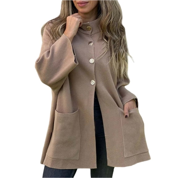 LWavelet Batwing-Sleeve Stand-Collar Oversized Coat Women Cozy Warm Winter Daily Loose Versatile Outerwear Khaki 2XL