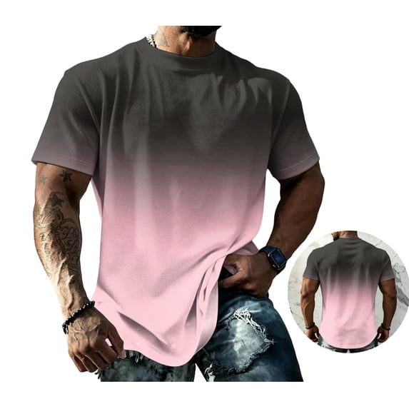 LWavelet Big and Tall Shirts for Men Gradient Color Short Sleeve Crew Neck T-Shirt Loose Fit Casual Summer Top