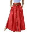 thumbnail image 1 of LWavelet Button-Front Maxi Skirt with Belt Women Daily Casual Flowy Stylish Versatile Bottoms Red S, 1 of 6