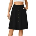 thumbnail image 1 of LWavelet Button-Front Midi Skirt with Side Pockets Women Daily Casual Structured Versatile Bottoms Black S, 1 of 7