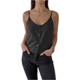 thumbnail image 1 of LWavelet Button-Front Spaghetti Strap V-Neck Tank Top Women Daily Casual Comfortable Versatile Tops Black 2XL, 1 of 4