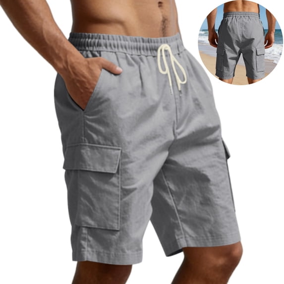 LWavelet Cargo Athletic Shorts Men Drawstring Elastic Waist Hiking Shorts Outdoor Classic Tactical Shorts with Multi Pockets